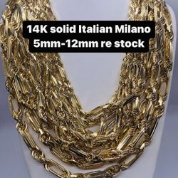 14K solid 5mm-12mm Italian Milano chain. Brand new re-stock