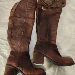 Sz 8 Lucky Brand Brown Leather Knee High Boots