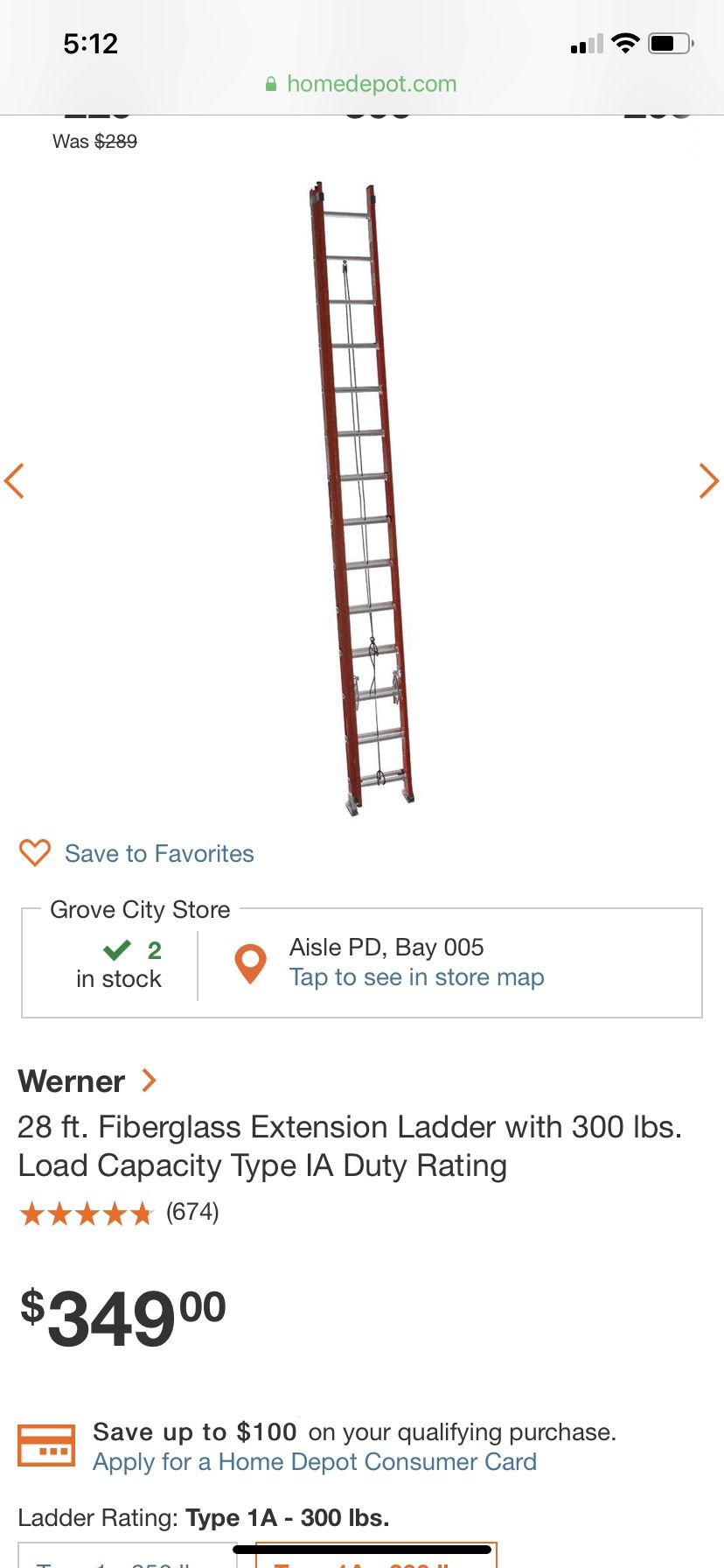 Werner 28 foot fiberglass ladder