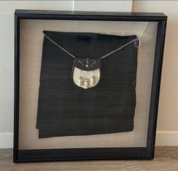 Vintage Scottish Black Watch Tartan Kilt Shadow Box Display w/ Sporran Framed