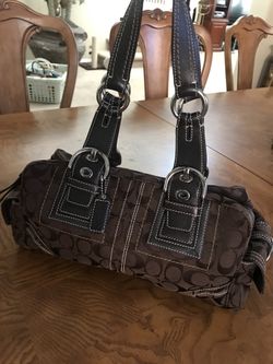 Authentic coach Bag Dark Brown with Signature Coach Fabric and Leather