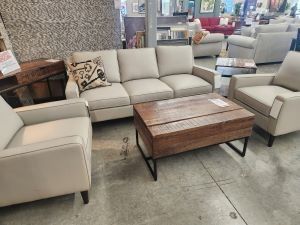 transitional leather cream sofa and 2 chairs