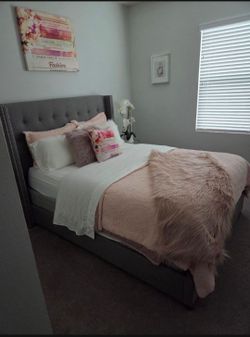 Grey Queen Studded Bedframe