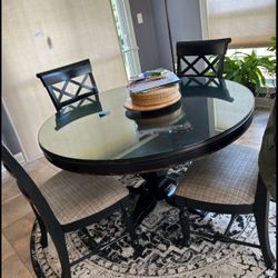 Black Pedestal Bombay Table With Glass Top W/4 Chairs