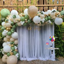 Baby Shower " OH Baby " Neautral Color Sage Green Balloon Garland With Backdrop 🌿🌾