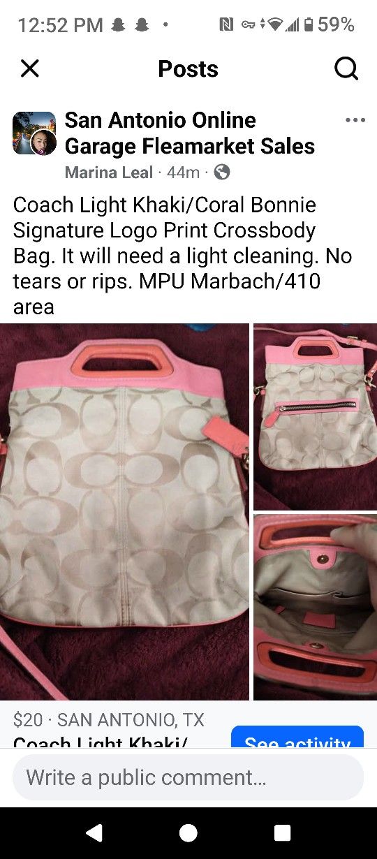 Coach Bonnie Khaki And Coral Crossbody