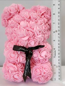 Mother's Day 7.87x 5.9"" Pink Foam Rose Flower Bear Black  Bow "Just for You”