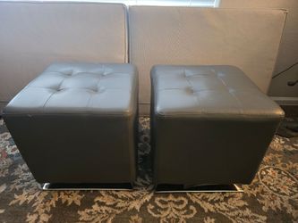 Blue Ottoman w/ Metal Base, Foot Rest