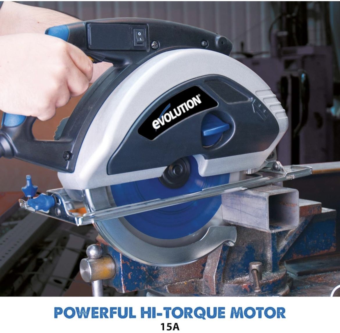 Evolution Power Tools EVOSAW230 9-Inch Steel Cutting Circular Saw, Blue.Come with case, used like ne
