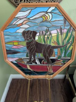 Large Stained Glass Octagon Art Panel Labrador Dog Ducks