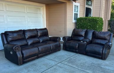 Gorgeous Real Leather Couch/Sofa + Loveseat with Power Recliners | FREE DELIVERY