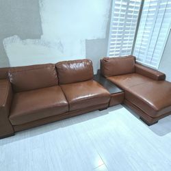 Leather Couch with Wood Tables