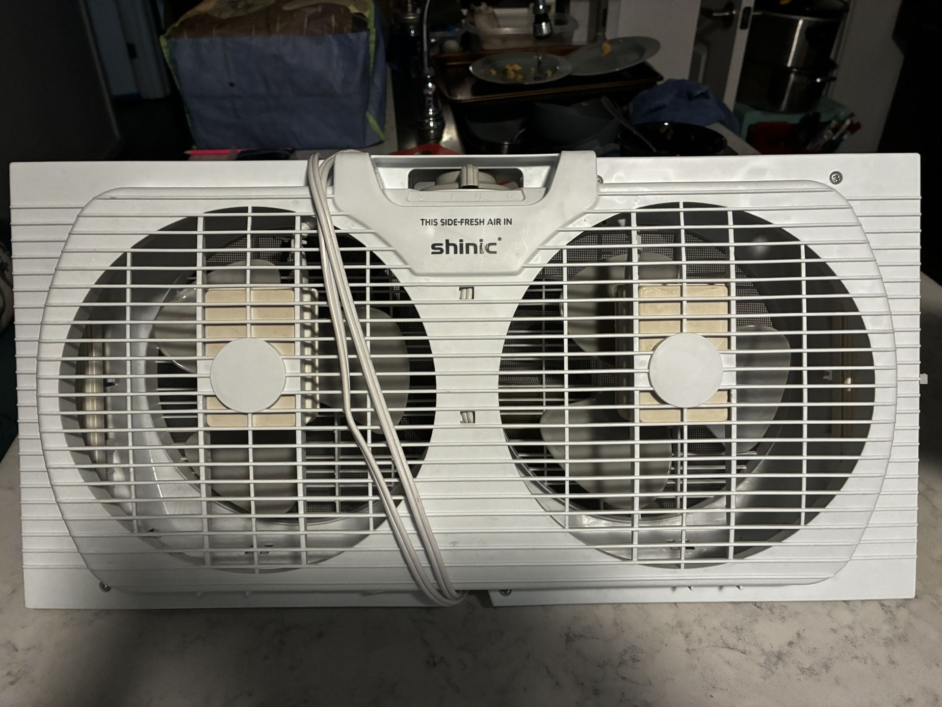 Two fan window fan white