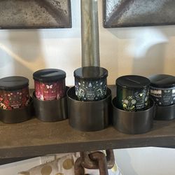 New Crate & Barrel Links Dark Pewter Centerpiece 5 Link Cylinder Pillar Candle Holder