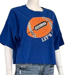 PEACH LOVE CALIFORNIA sequin Football Crop Tee Sz Small 