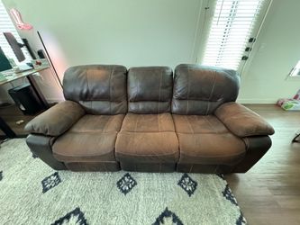 Leather Reclining Couch Set: 3-Seat Sofa + Double Recliner w/ Storage