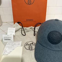 Hermès Serena Hat Blue Grey Cashmere Cap Eperon D’or 59 Used Authentic