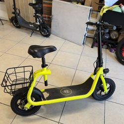 FOLDABLE ELECTRIC SCOOTER WITH SEAT AND CARRY BASKET DUAL DISK BRAKES