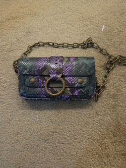 Zadig & Voltaire Kate wallet bag purple and teal python-embossed leather, designed in collaboration with supermodel Kate Moss.