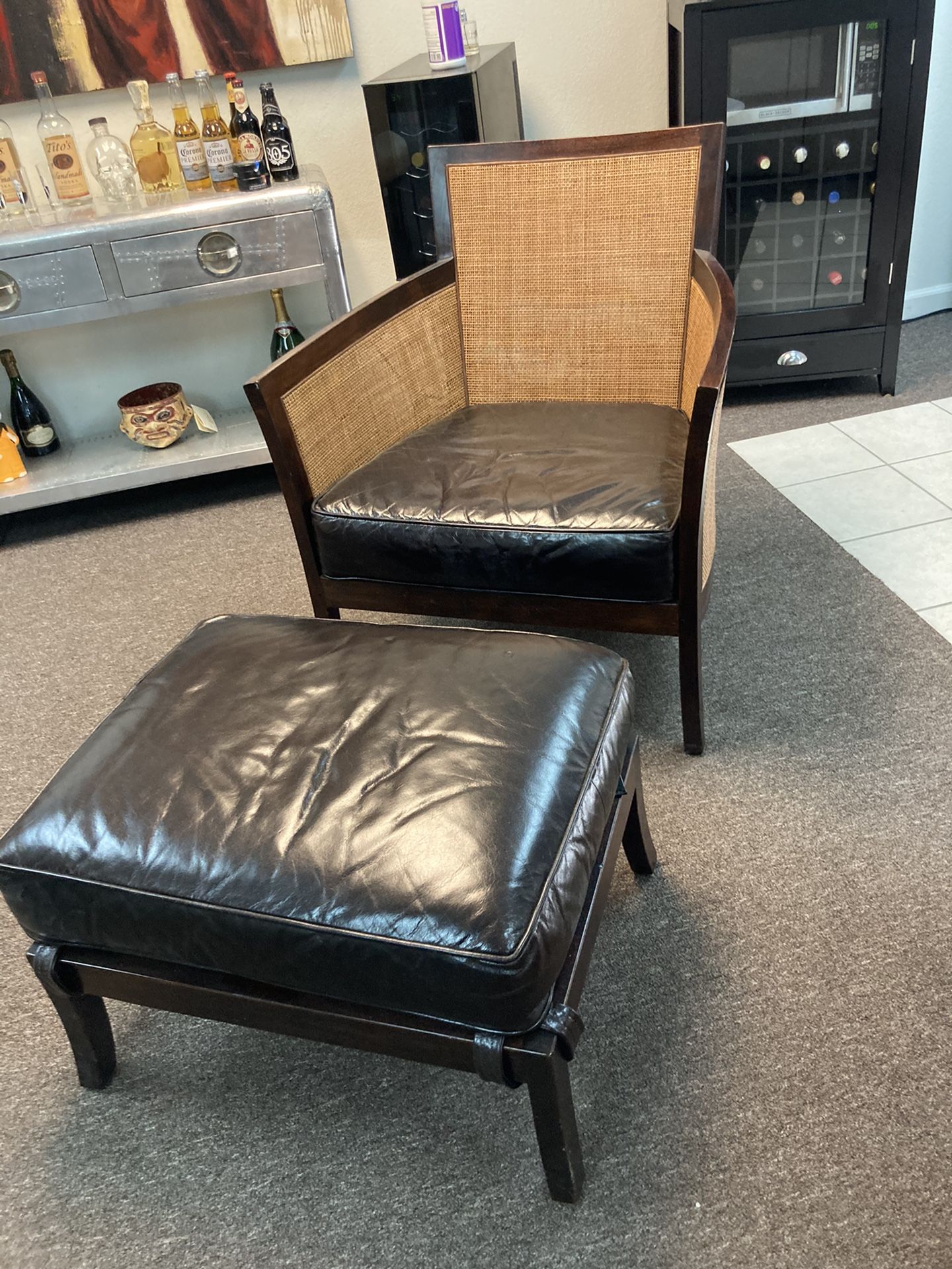 Crate & Barrel Leather Chair and Ottoman