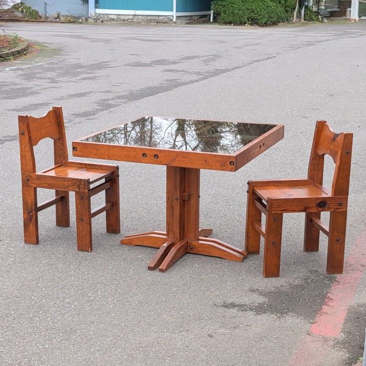 Solid Wood Handmade Table & 2 Chairs – Rustic Industrial Style