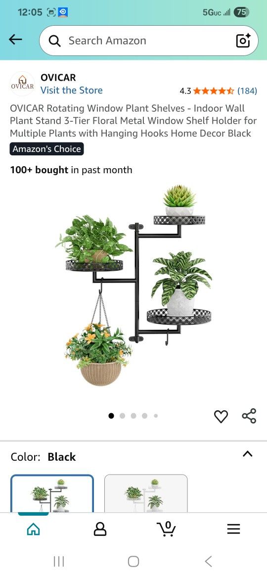 Rotating Window Plant Shelves-Indoor Wall Plant Stand 3-Tier Floral Metal Window Shelf Holder for Multiple Plants with Hanging Hooks Home Decor Black