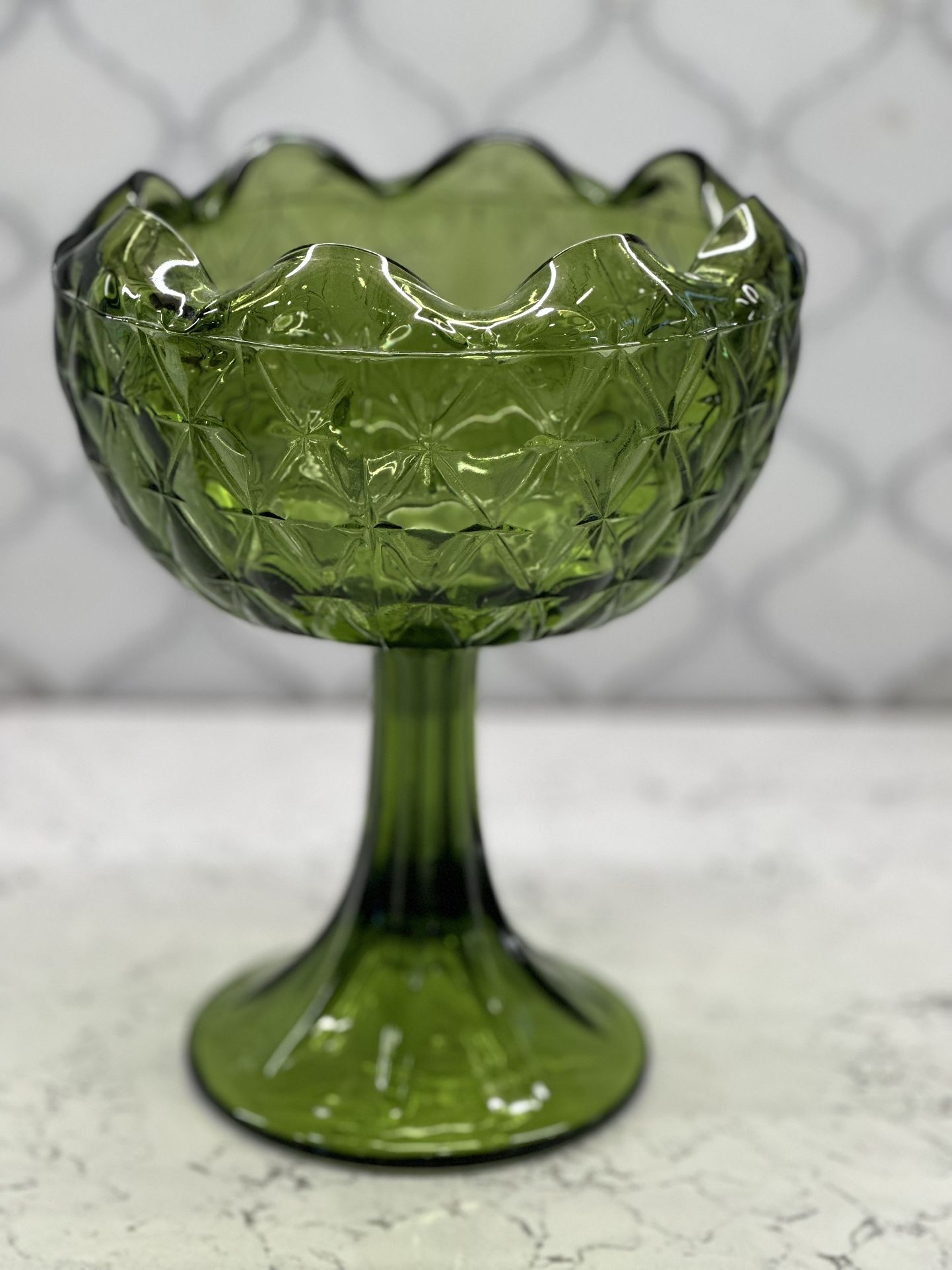 Vintage Green Pedestal Bowl or Candy Dish