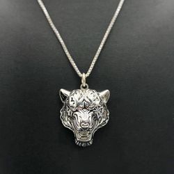 925 sterling silver necklace 24” chain with Tiger pendant/ charm