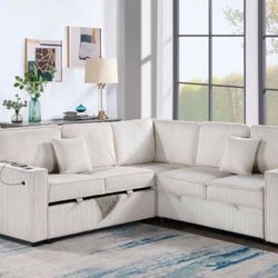 Convertible Sectional Sofa With Pullout & Storage