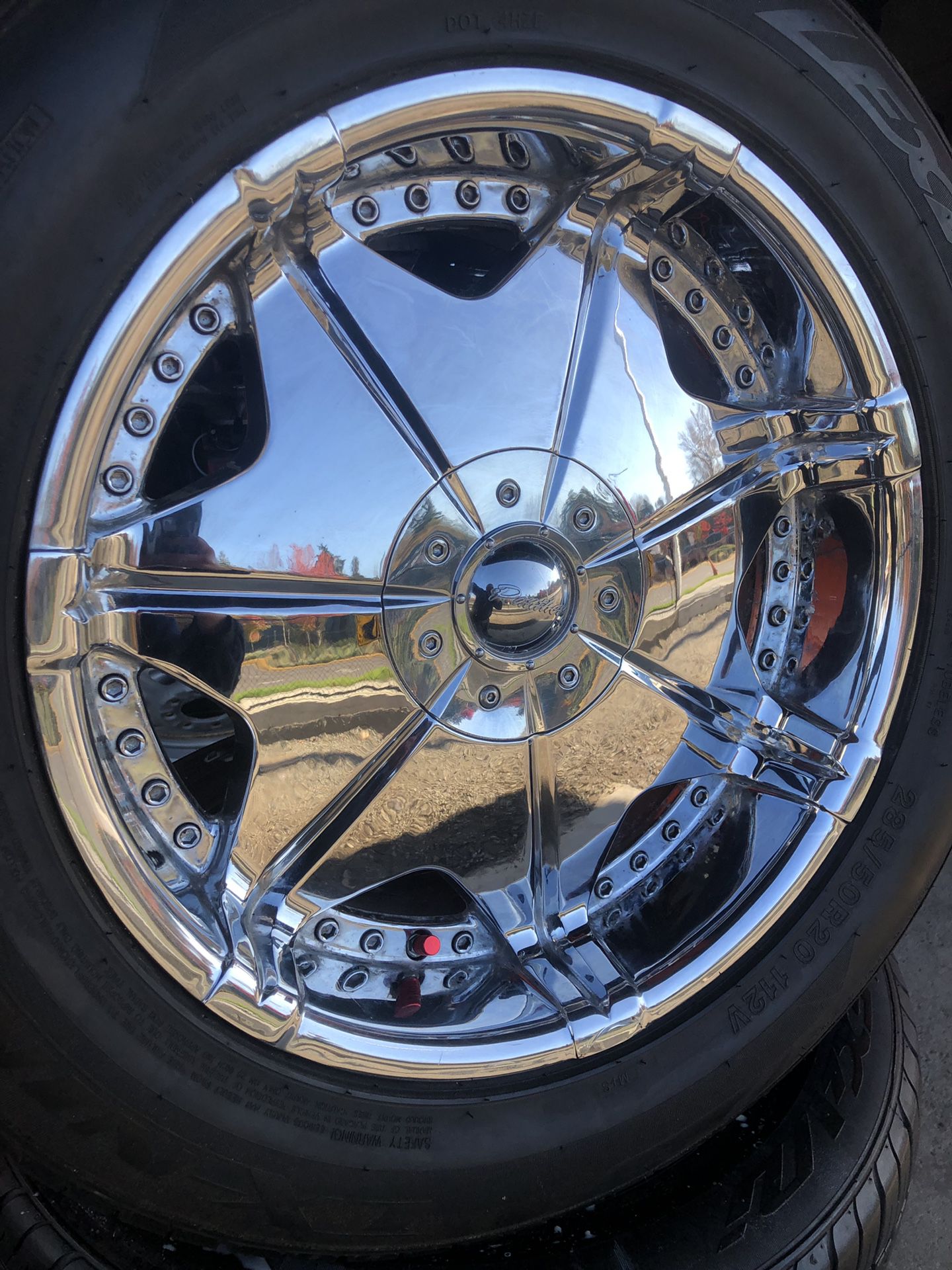 20” chrome rims 6 x 5.5 with like new tires