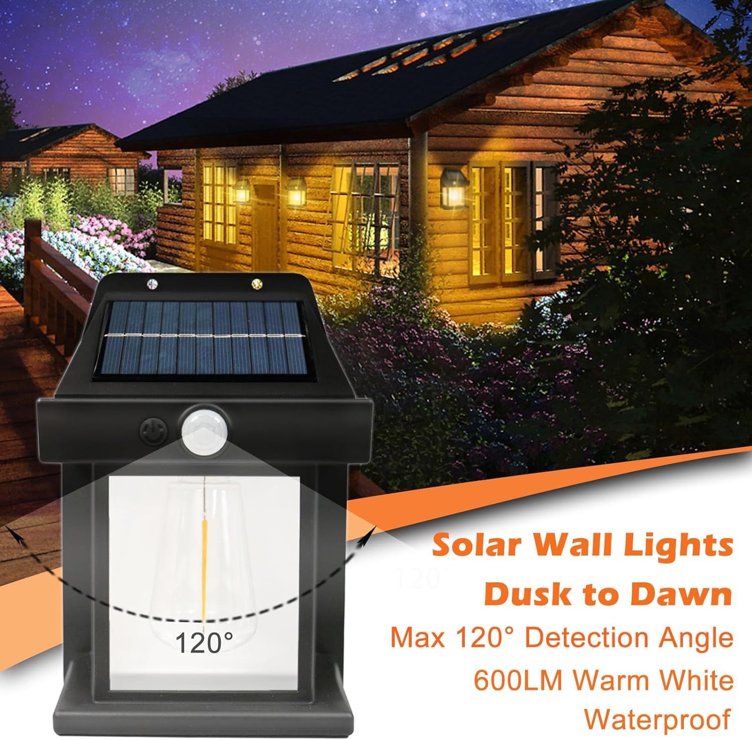 Solar Wall Lights Outdoor, Wireless Dusk to Dawn Porch Lights Fixture, Solar Wall Lantern with 3 Modes & Motion Sensor, Waterproof Exterior Lighting w