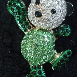 Large Green Rhinestone BJ Bear Necklace