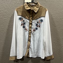John Moon Womens Embroidered Western Long Sleeve Button Down Shirt - Size Xl