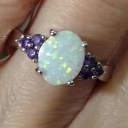 Opal Amethyst 🍇😍🆕 Sterling Silver Valentine's Day Ring 💍 Size 6! 💞