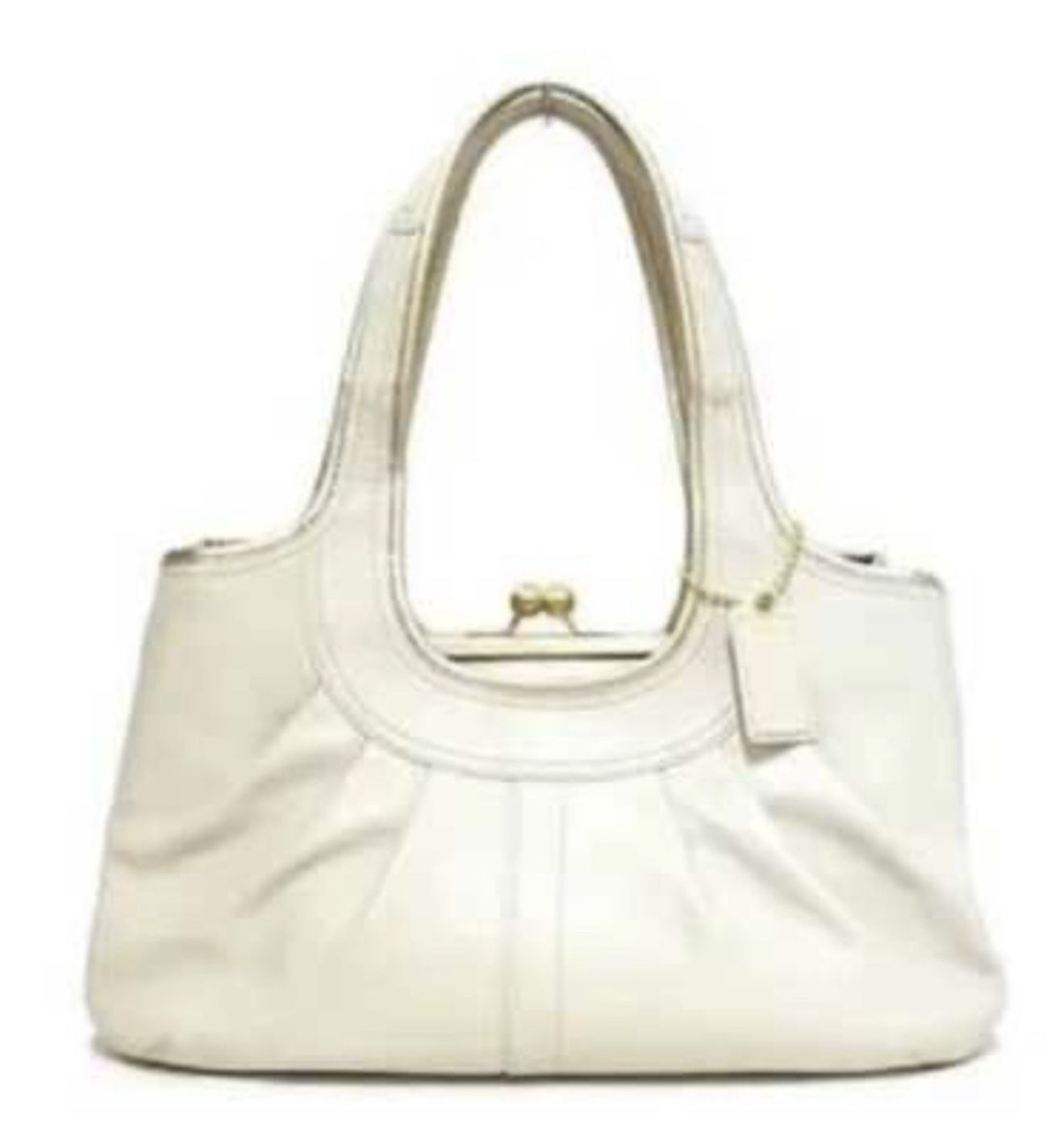 COACH F14379 ERGO CHALK WHITE & METALIC GOLD LEATHER KISS LOCK HOBO BAG 🌟EUC🌟