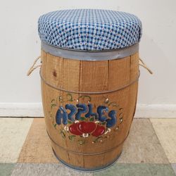 Vintage Nail Barrel Stool With Upholstered Seat