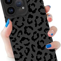 New iPhone 15 Pro Case Black Leopard W/stand