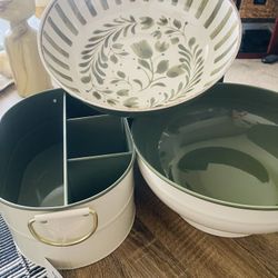 Set of serving bowls and Caddy-brand New - Vanilla and Green Color
