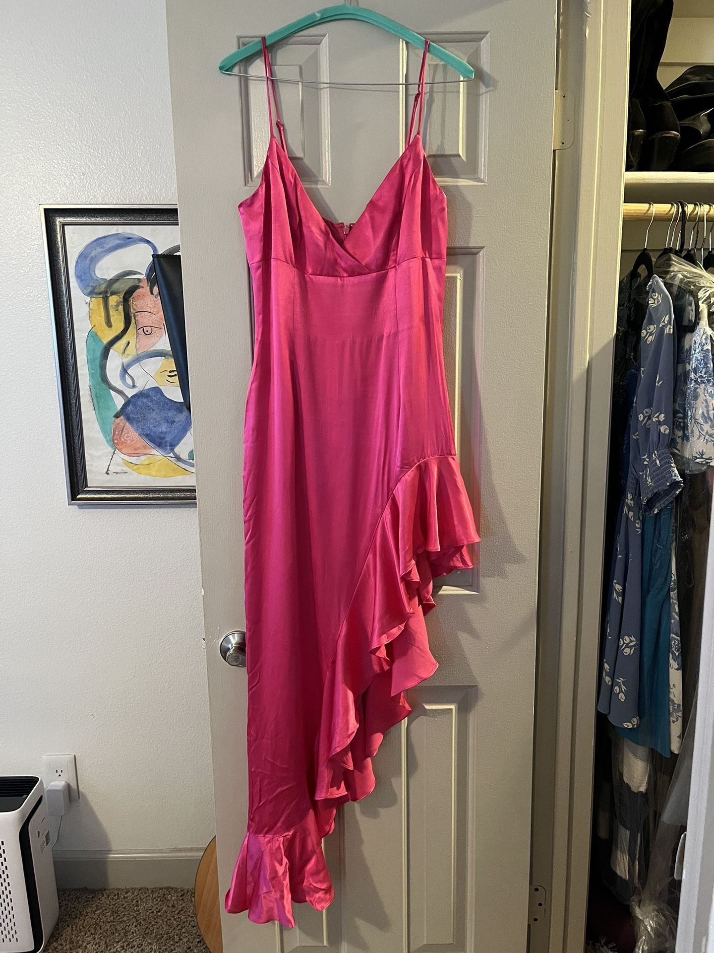 Bardot Pink Satin Midi Dress Size 6 (Barbie Dress!)