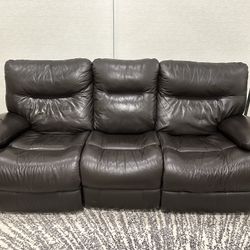 Genuine leather power reclining sofa with flipdown center console by Flexsteel