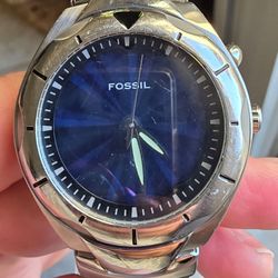 Vintage Fossil AM3537 Big Tic Kaleido Mirrored / Blue Sunburst 39mm Watch WORKS