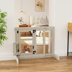 XPETDL-78 32" Tall Freestanding Dog Door Gate Adjustable 25.98" to 35.43" Pet Barrier Safety Gate