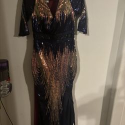 Blue Beautiful Sparkle Long Slit Dress