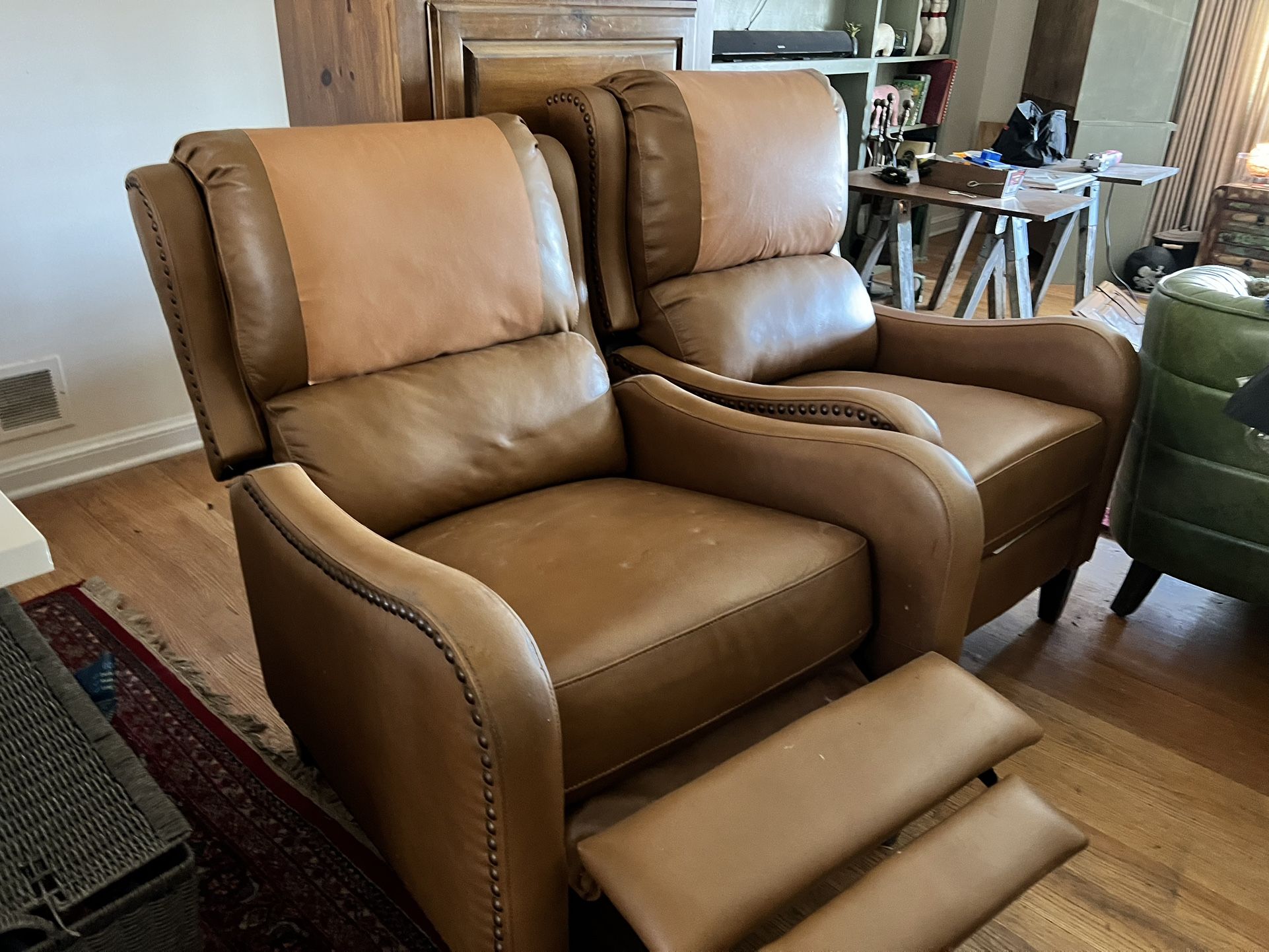 Free Tan Leather Nail Head (2) Recliners