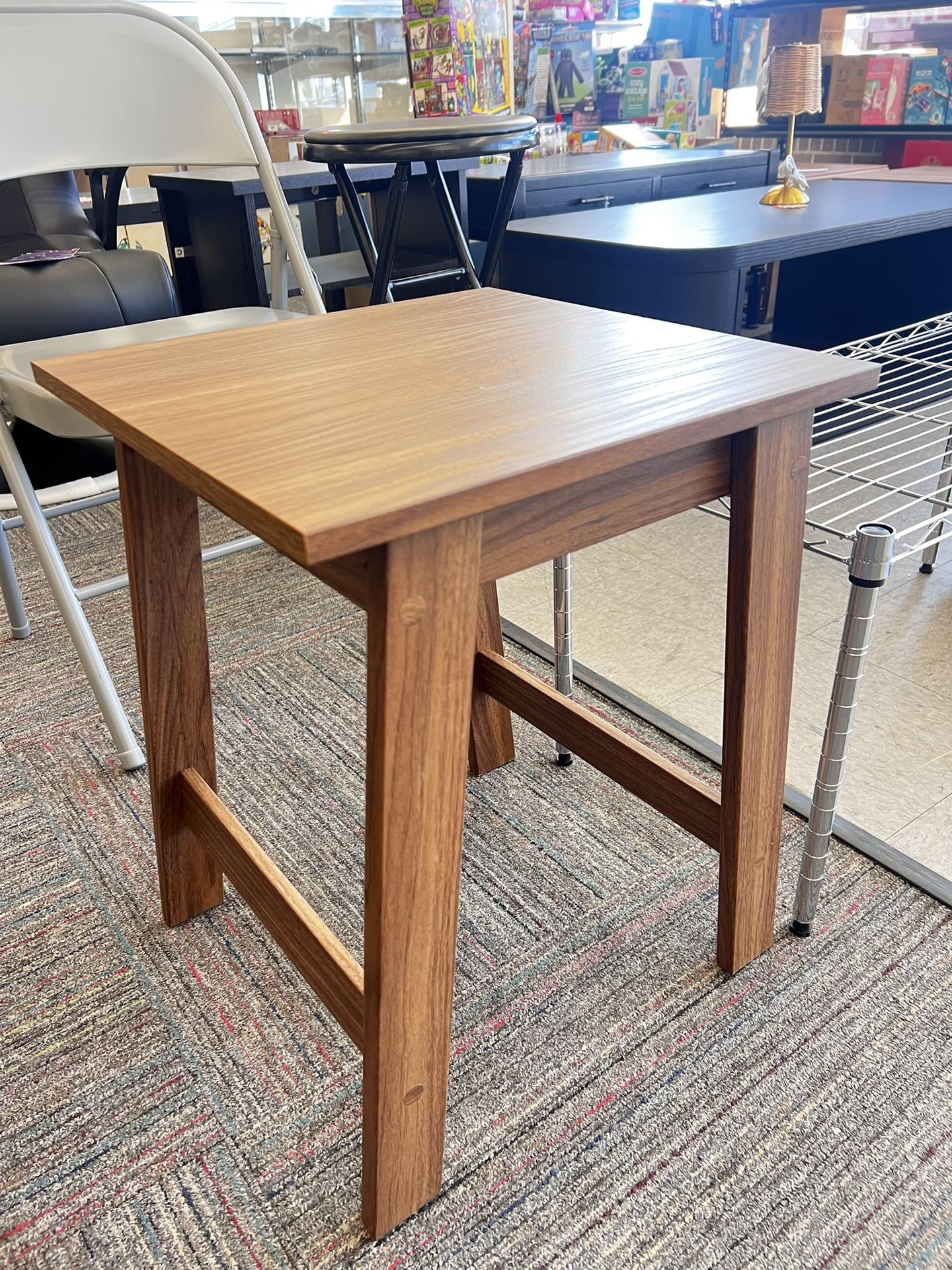 Small Square Wood Side Table, Walnut Finish, New