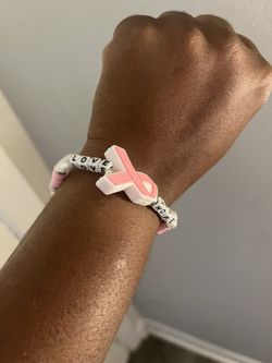 Breast Cancer Awareness Bracelet – Handmade Pink Ribbon Stretch Bracelet