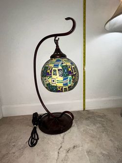 Turkish Mosaic Glass Table Lamp - Curved Metal Stand
