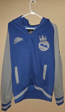 Supreme Society Men's Blue/Gray Colorblock Fleece Button Front Hoodie Pockets L