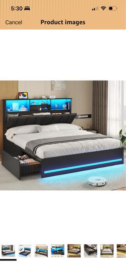 Queen  Bed Frame with LED Lights and Storage
