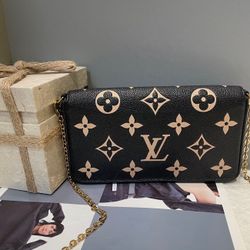 Felicity small handbag - golden striped pattern - two-color double-sided leather - black and white chain wallet